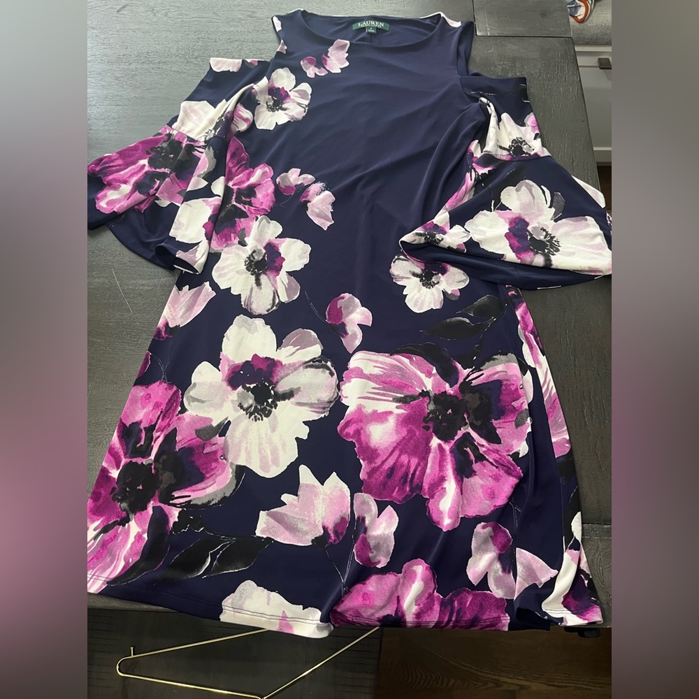 Ralph Lauren Floral Cold Shoulder‎ Dress | Size 2 | Bell Sleeves Cocktail - Picture 6 of 8